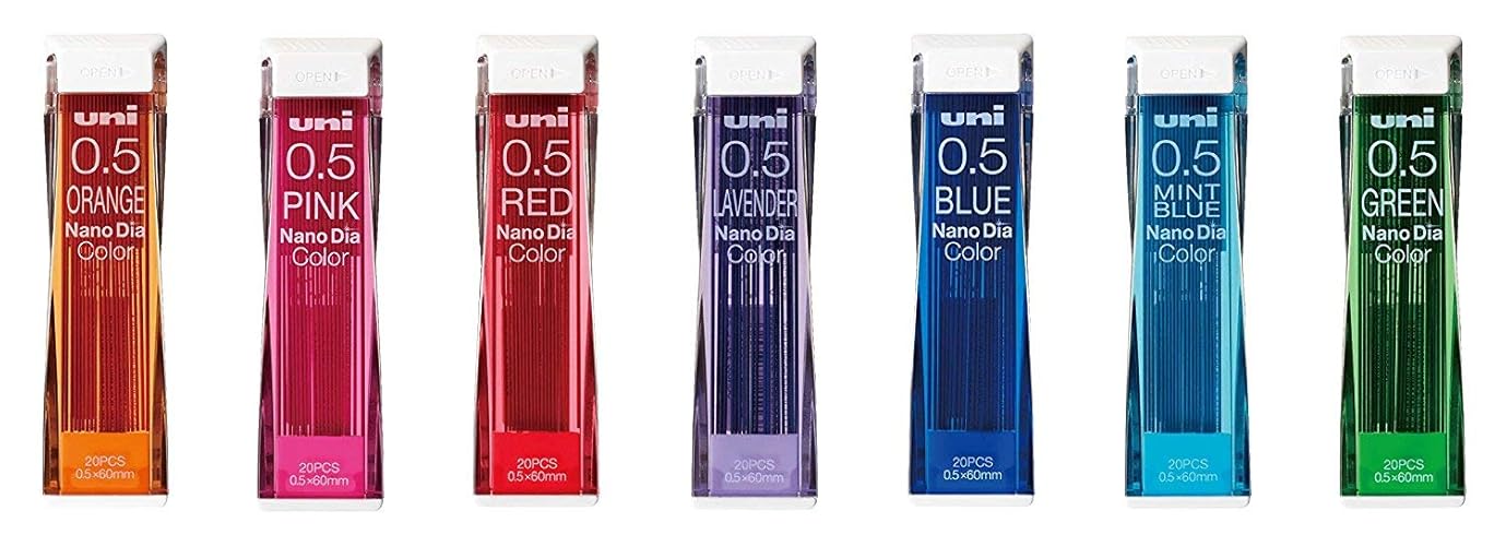 Uni NanoDia Color Mechanical Pencil Leads 0.5mm 7 Color Set, 7 Pack/total 140 Leads
