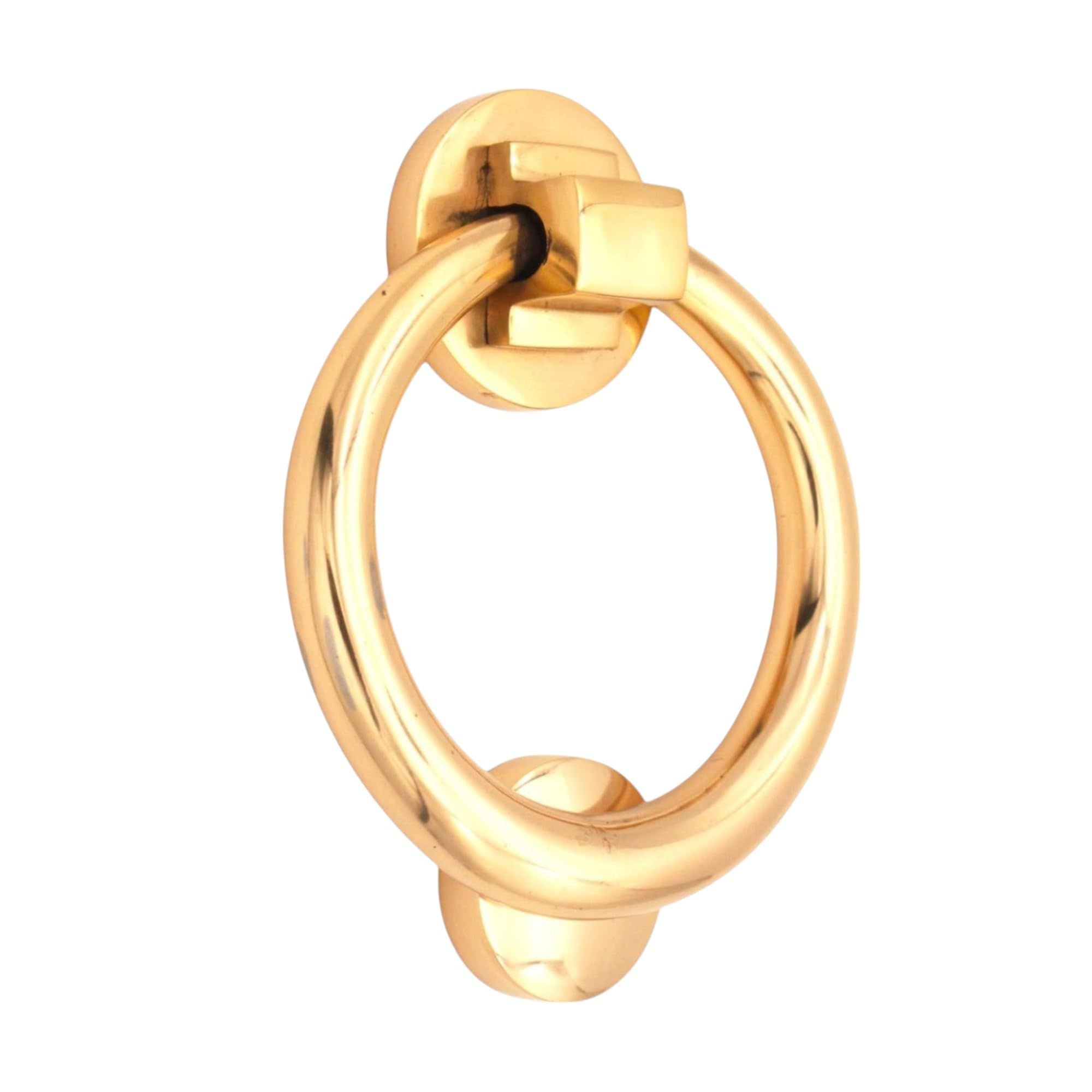 Round Polished Brass Door Knocker, Traditional Ring Design