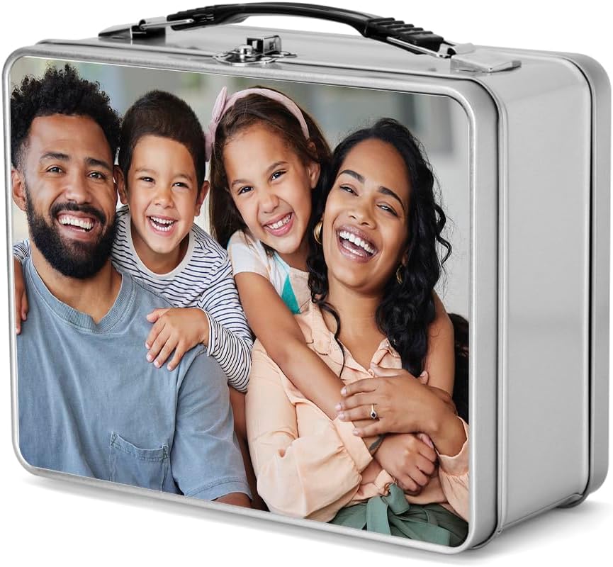 Andaz Press Personalized Stainless Steel Lunch Box, 8.6" x 6.6" Custom Metal Lunch Box Vintage, Custom Photo Lunchbox, Easy To Open Retro Lunchbox for Kids, Adults, BPA Free Metal