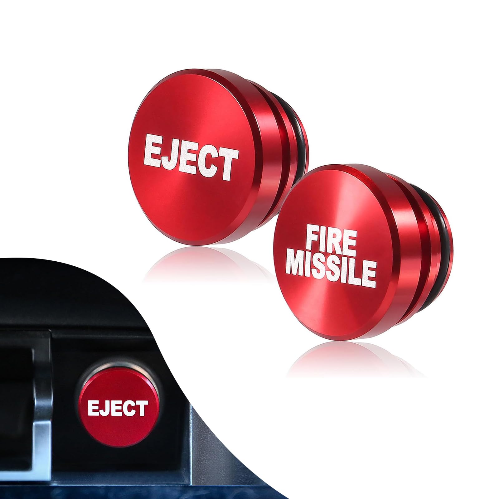 Pack-2 Car Metal Cigarette Lighter Cover, Eject + FIRE Missile Dust Protection Plug with Sealing Rubber Ring, Cigarette Lighter Plug-in Mounting Cover, Universal for Car Motorcycles (Red)