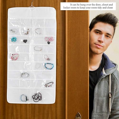 Miniatura 5 de TOPINCN Joyería colgante de doble cara de 72 rejillas de PVC transparente para colgar sobre la puerta, bolsa de almacenamiento, accesorio de joyería