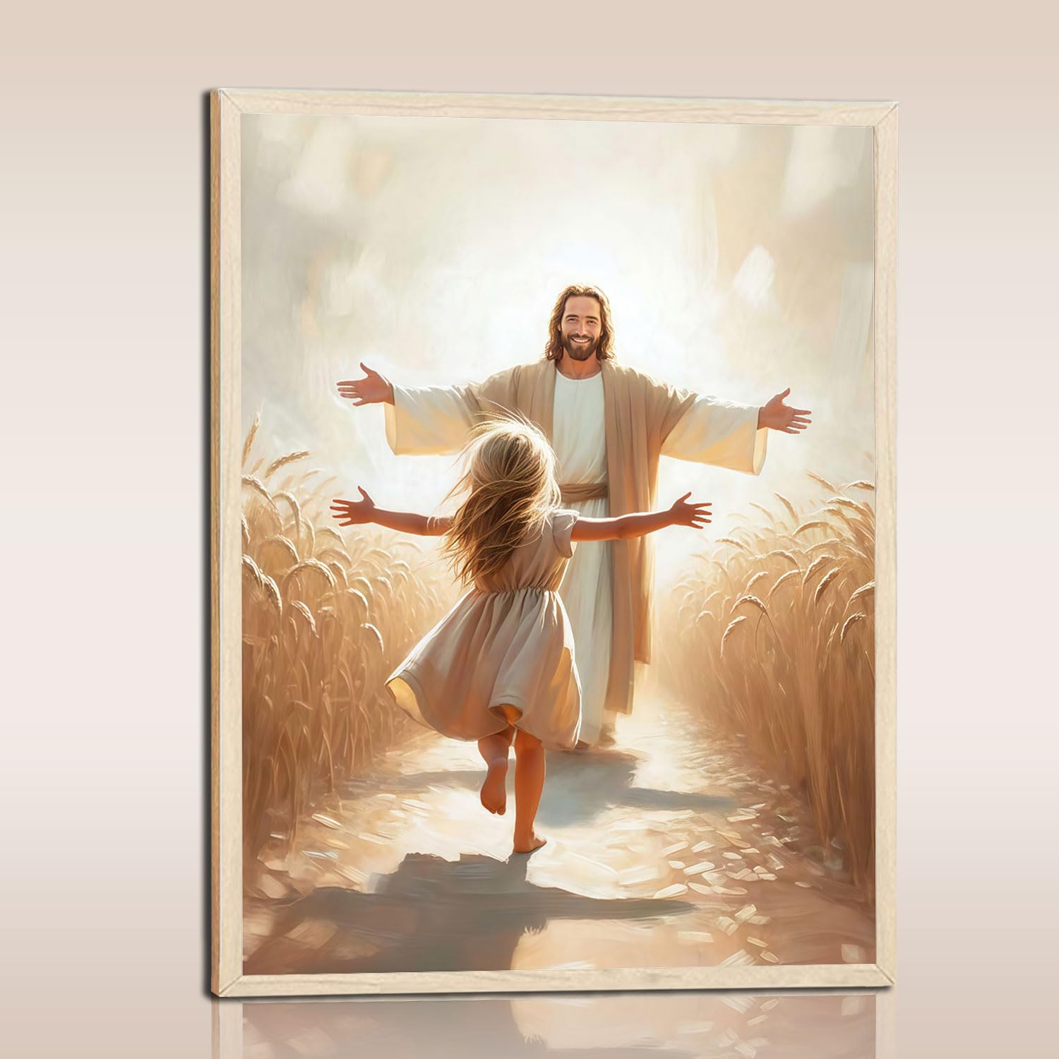 Framed Jesus Mural Religious Painting Jesus and Girl Poster Picture Inspirational Modern Christian Mural Print Bible Artwork Church Prayer Room Home