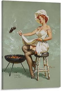GHUYTKN Gil Elvgren A Lot at Steak by Gil Elvgren High-Definition Spray-Painted Oil Paintings for Versatile Decor - Home & Commercial Art Poster Canvas Painting Decor Wall Print Photo Home Modern Deco
