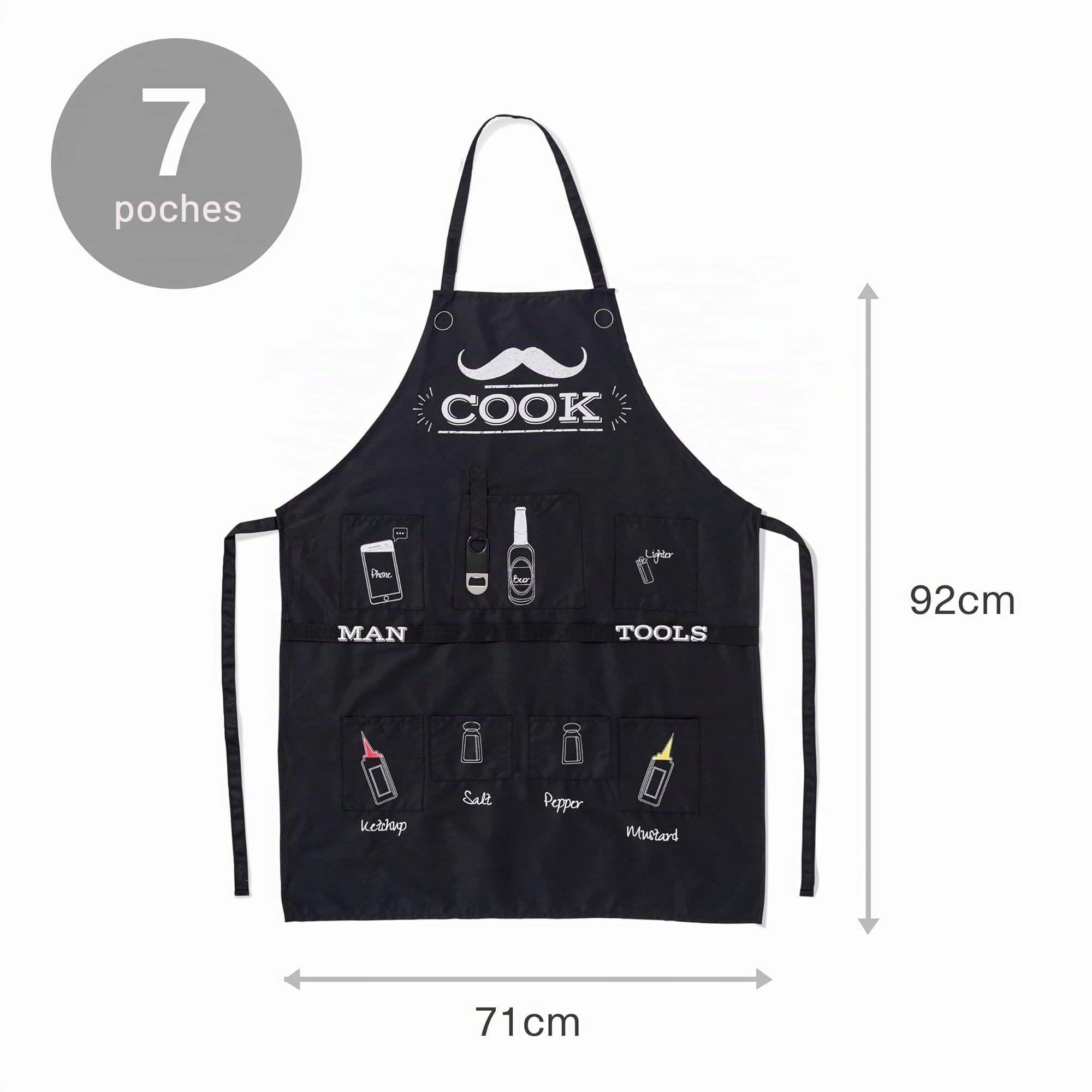 BRAMBLE Tablier BBQ Drôle pour Hommes, Tablier de Barbecue avec Capuche, 7 Poches & Décapsuleur Inclus - Cadeau Original Rigolo pour Noël, Anniversaires, Saint Valentin & Fête des Pères