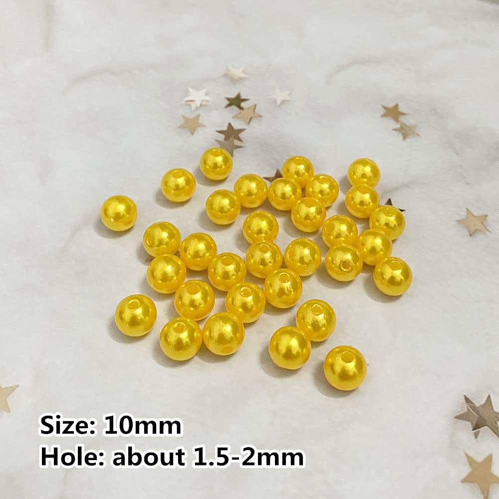 200pcs 10mm Pearl Beads Satin Luste Round Loose Plastic Pearl Craft Beads for Jewelry Making Earring Bracelet Necklace Key Chains Sewing Crafts Decoration (Gold Yellow) - Image 3