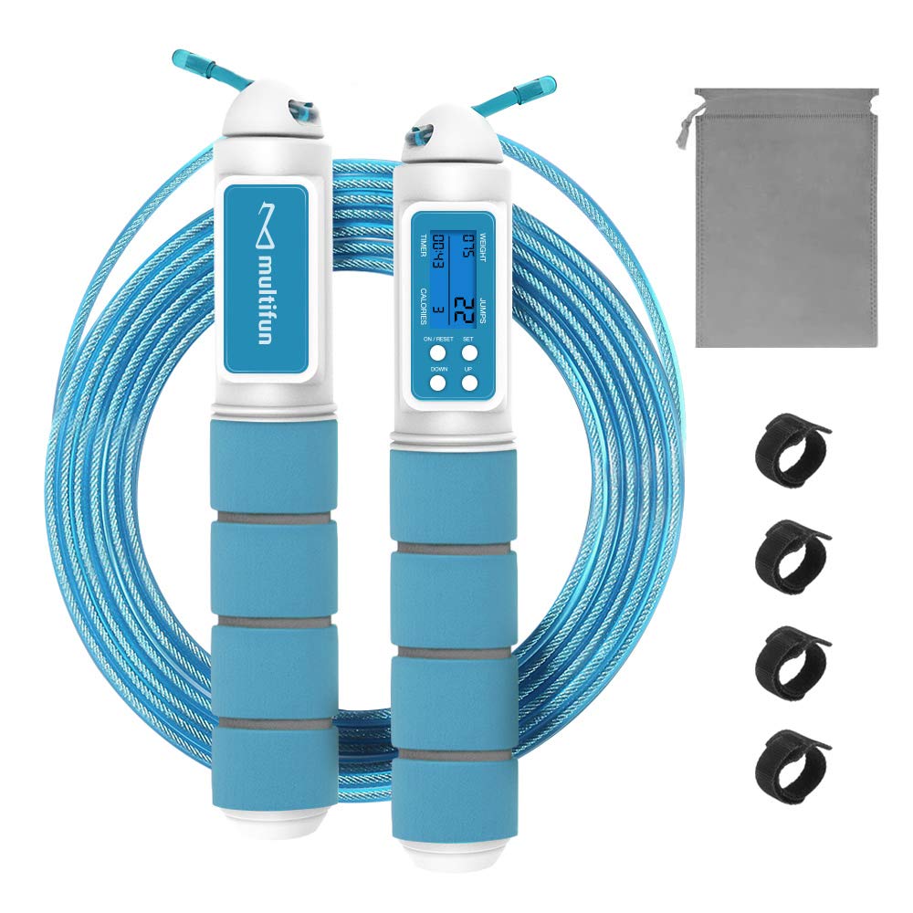 Skipping Rope, multifun Speed Skipping Rope with Calorie Counter, Adjustable Digital Counting Jump Rope with Ball Bearings and Alarm Reminder for Fitness, Crossfit, Exercise, Workout, Boxing, MMA, Gym