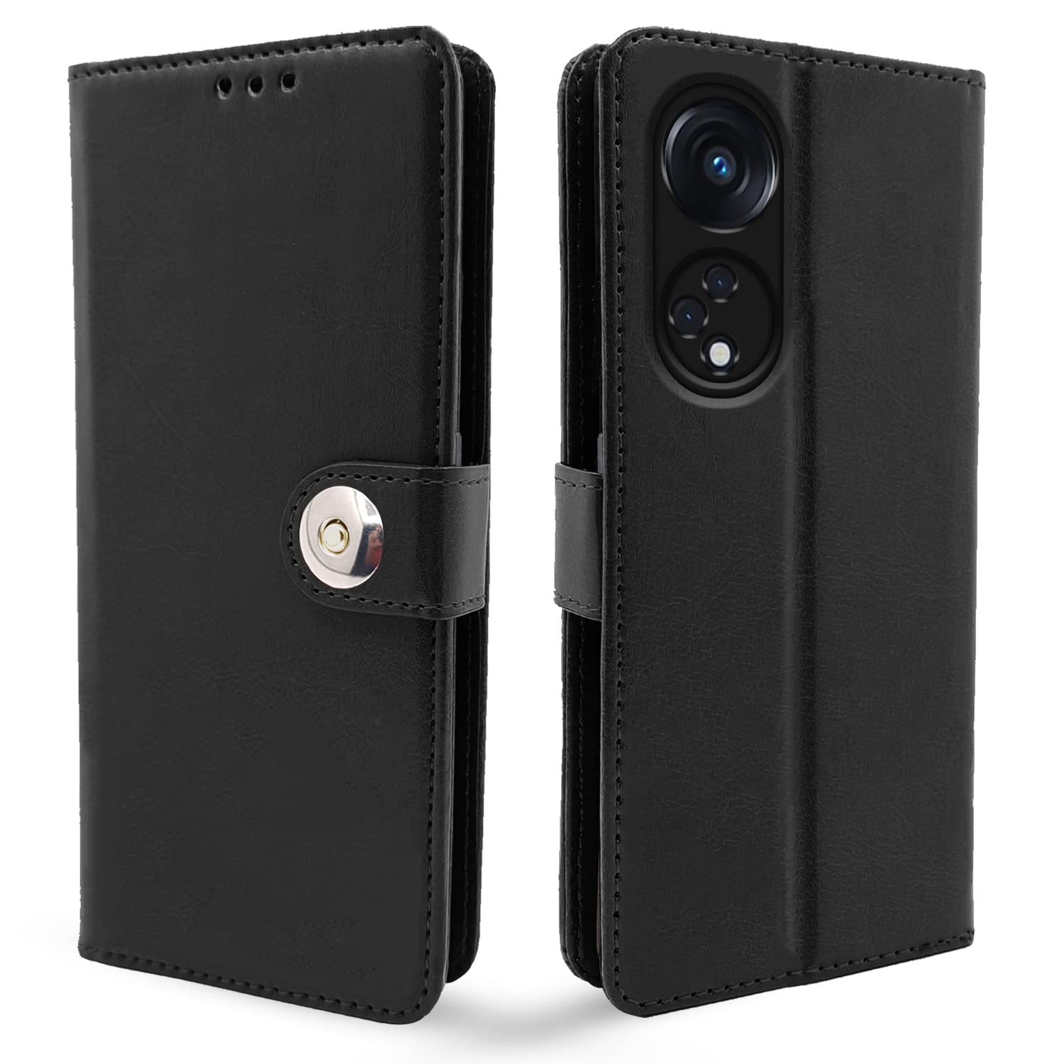 Pikkme Oppo Reno 8T 5G Flip Cover Leather Finish | Inside TPU with Card Pockets | Wallet Stand and Shock Proof | Complete Protection Button Flip Case (Black) (B0C2V3B1DV) Amazon Price History, Amazon Price Tracker