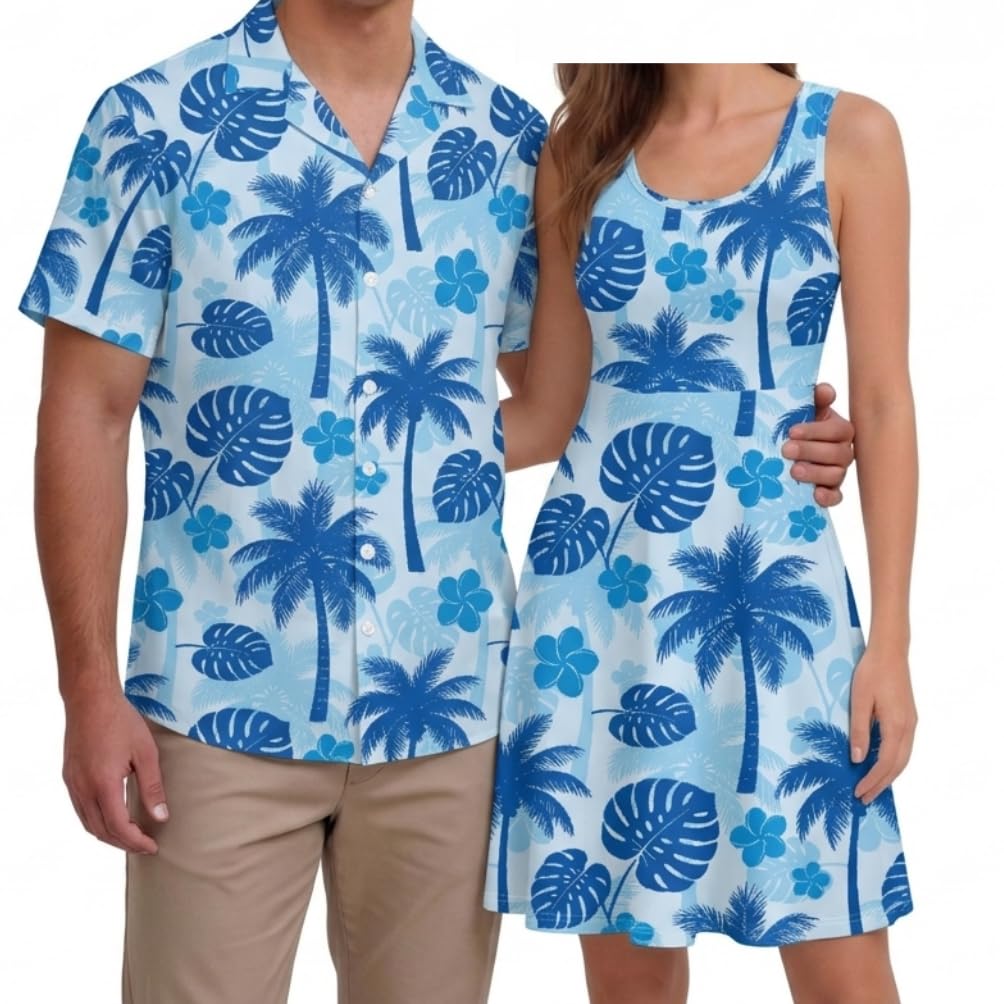 Hawaii Matching Couple Outfits Husband and Wife Clothing Fashionable Mens Casual Shirts Hawaii Dress with Soft Fabric