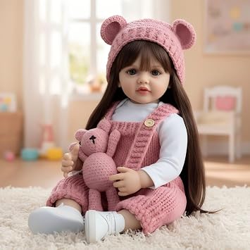 Pinky Reborn 22inch Girl Reborn Baby Doll 55cm Lifelike Realistic Newborn Baby Dolls,Soft Vinyl Body Baby Dolls That Look Real, Eye Open Life Like Sweet for Children Age 3+