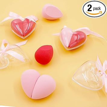 Facejewel Blender Sponge 2 Pcs in A Cute Heart Shaped,Makeup Cosmetic Puff Makeup Sponge With Storage Box (Multicolour) (Heart shaped blender box)