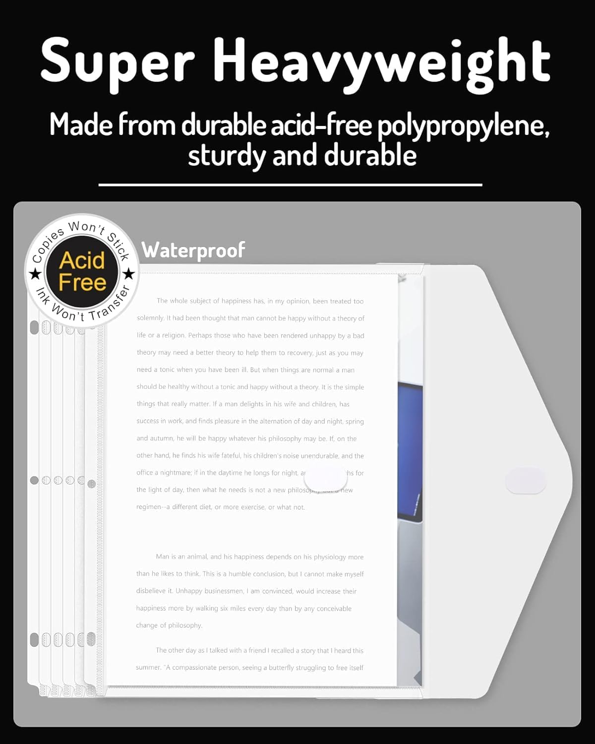 Forvencer Binder Pocket, 48 Pack Super Heavyweight Poly Binder Plastic Pocket with Tight Closure, Binder Folders Side Loading, 3 Ring Binder Pocket, Binder Dividers with Pockets, Letter Size, Clear