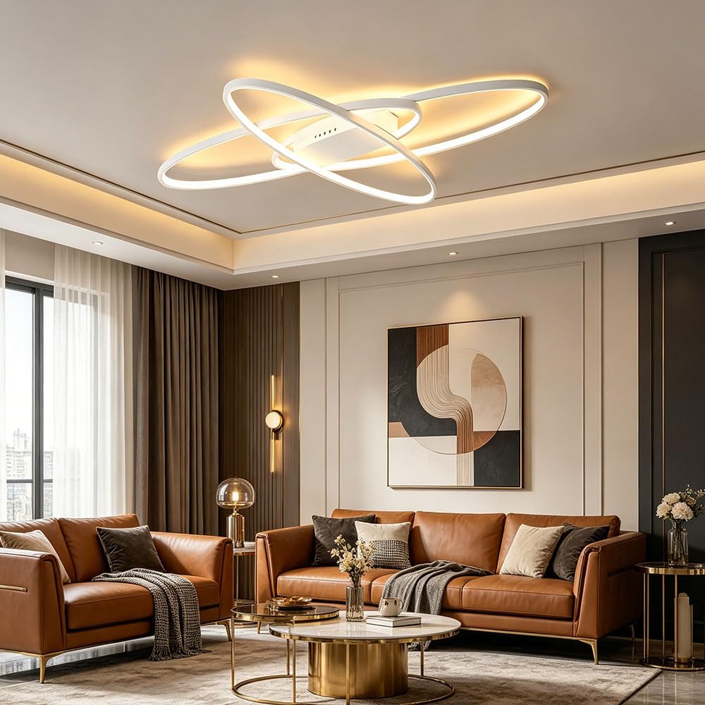 LIUYU Plafoniera LED Soffitto Moderna Dimmerabile a 3 Ovali Bianco 130x85cm 95W 8500LM, Lampadario Soggiorno LED per Camera da Letto Cucina