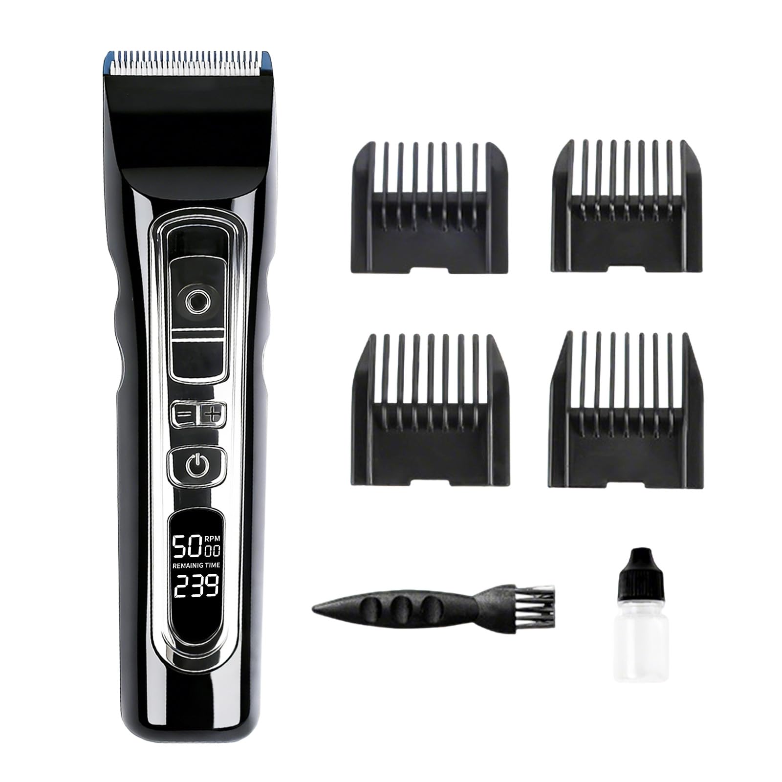 Professional High-Power Hair Clipper for Men, Silent Motor Hair Trimmer, Digital Display, Adjustable Speed & Gears, Ceramic Blade, 4 Limit Combs (3-12mm), 3H Runtime, Quick Charging-image-45