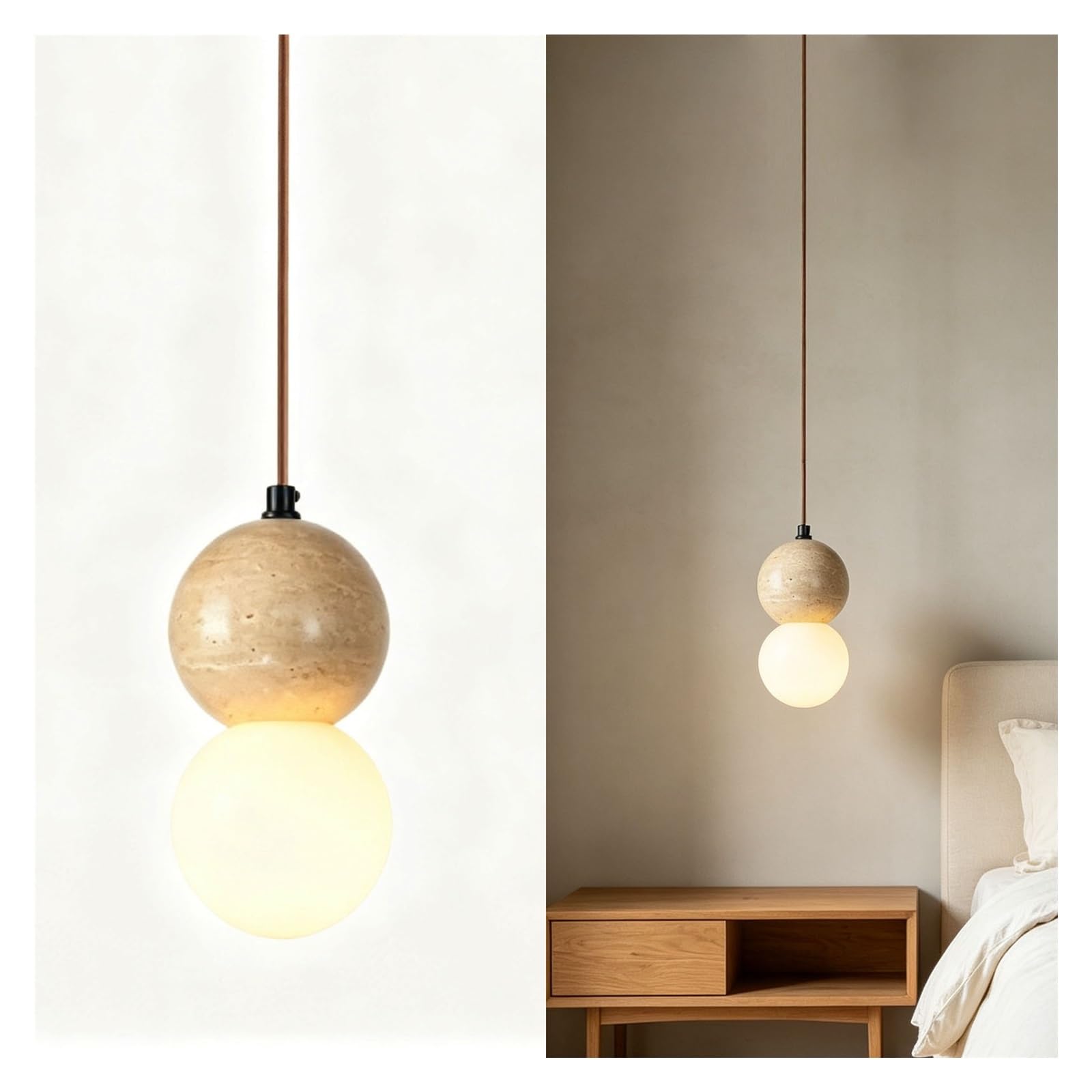 LUOYAOB Double Ball Stone Pendant Light Travertine Chandelier
