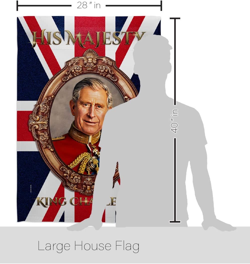 His Majesty King Charles III Tapestry Home Decor Banner Wall Art Porch Garden Flag Stand Pole Room Indoor Outdoor Coronation Party Decoration Souvenir Poster United Kingdom Memorabilia Made in USA