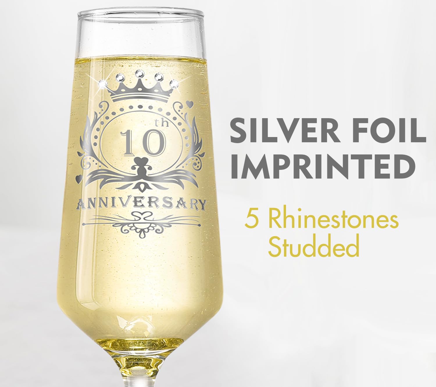 ROXBURGH - Juego de 2 copas de champán de cristal para 10º aniversario de boda, regalo de boda para parejas, 10º aniversario de boda