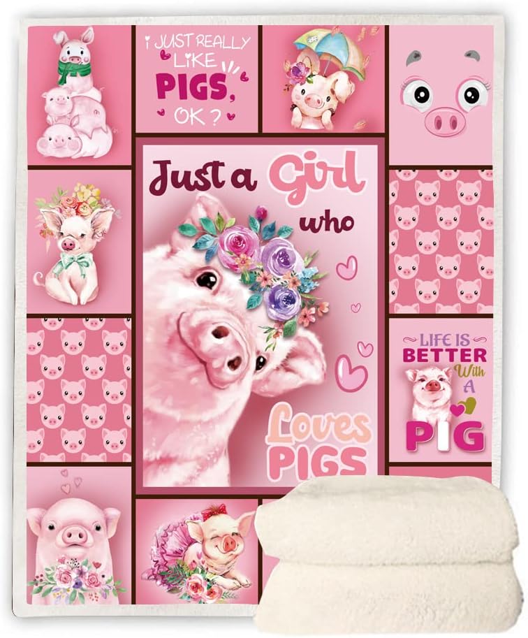 Pig Blanket,Pig Gifts for Pig Lovers Women,Cute Pig Gifts for Girls Throw Blanket,Just a Girl Who Loves Pigs Throw Blanket,Pig Themed Gifts Blanket for Couch Sofa Home Bedroom Decor 50"x 60"