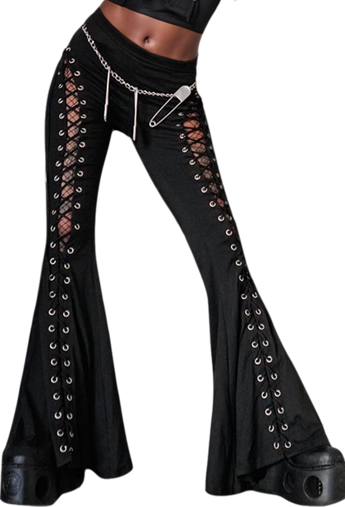 Geisha flared high waist pantalon met krijtstreep zwart