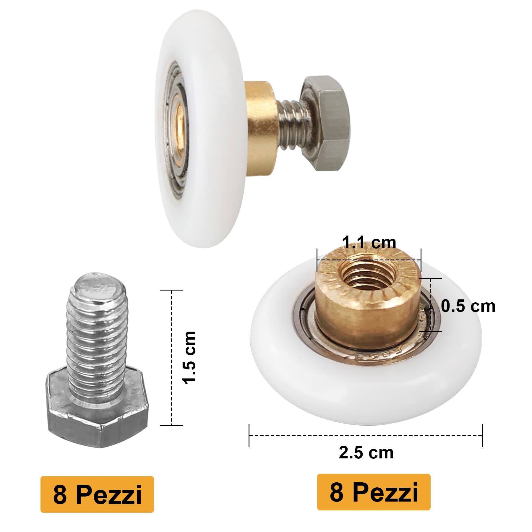Brelet Duschrollen-Set – 8 Rollen, 25 Mm Mit M6 Schrauben, Für Schiebetüren Aus Glas