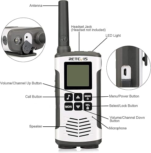 Miniatura 9 de Retevis RT628 Walkie Talkies para niños, paquete de 2 regalos para niños y niñas, paquete con Walkie Talkies recargables RT45 de radio de 2 vías de