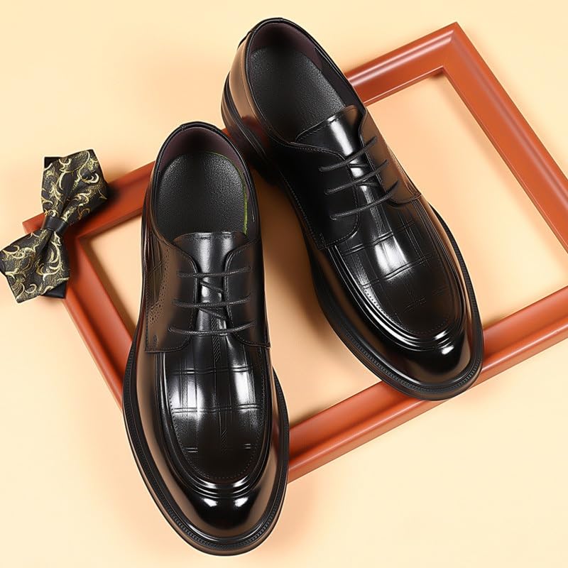 Men's Leather Shoes Business Casual Shoes Wedding Shoes Embossed Burnished Finish Handmade Stitching Wedge Flat Sole Comfortable Breathable(White-Patch Five-Pointed star4,9)3