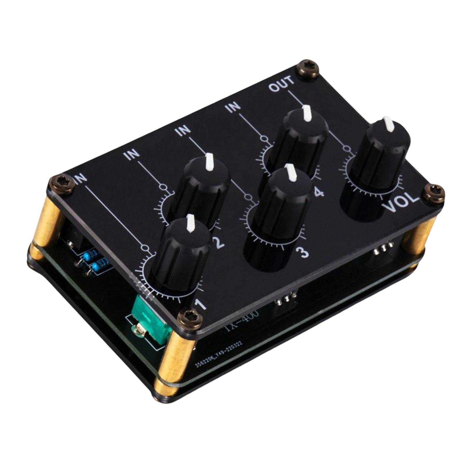 Perfeclan Mini Stereo 4 Kanal Line Mixer, Tragbarer Audio Mixer, Kompakt für Studioaufnahmen, Heimkino Musiker KTV