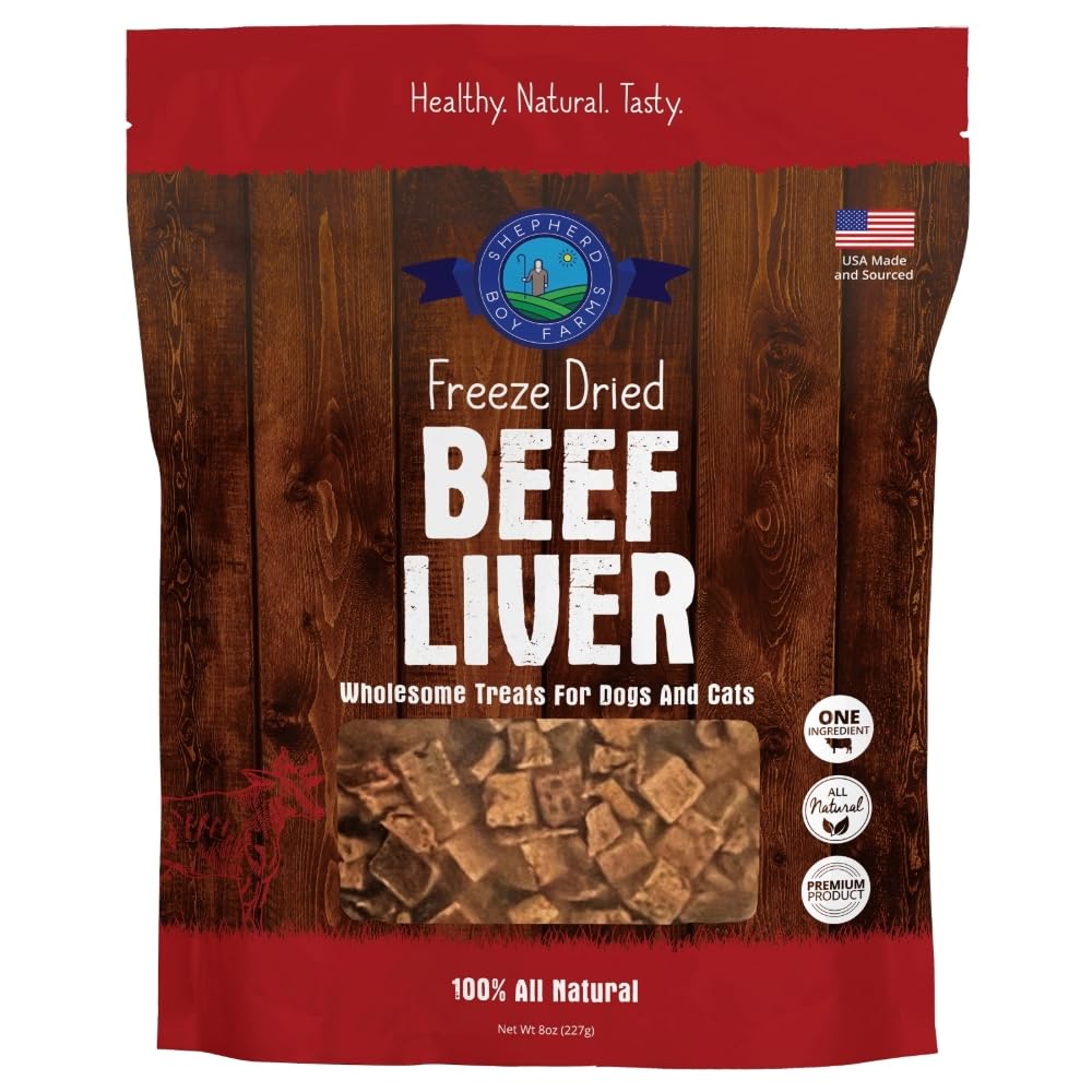 Shepherd Boy Farms Freeze Dried Dog and Cat Treats, Beef Liver, All Natural Single Ingredient Freeze-Dried Dog Treat & Snacks, Made in USA, High