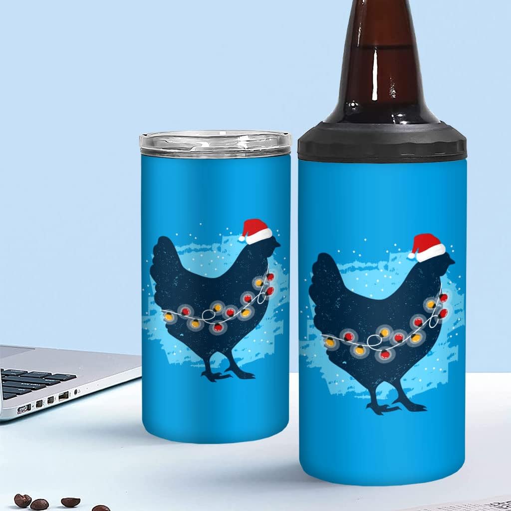 Christmas Chicken Insulated Slim Can Cooler - Printed Can Cooler - Illustration Insulated Slim Can Cooler