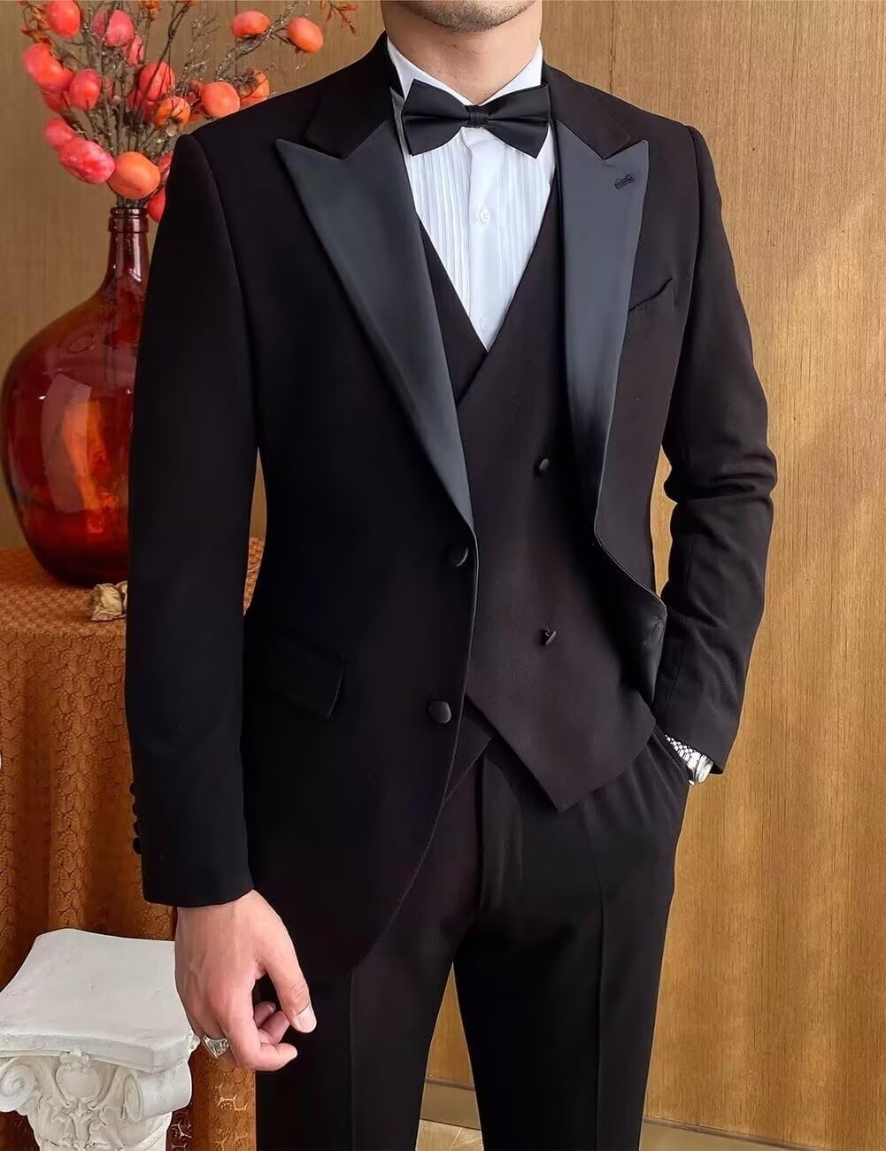 Men's Tuxedo Suit Slim Fit 3 Piece Wedding Suits for Men Two Button Formal Prom Party Dinner Blazer