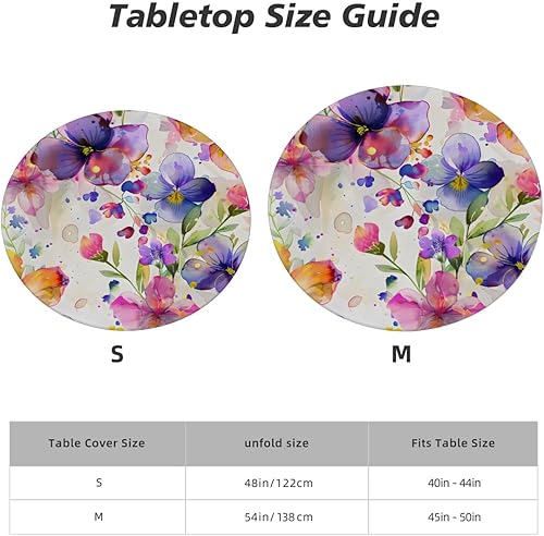 Vista 7 de Pardick Mantel redondo ajustable con diseño de flores de arte en acuarela con mantel elástico, mantel elástico redondo, impermeable, lavable, se