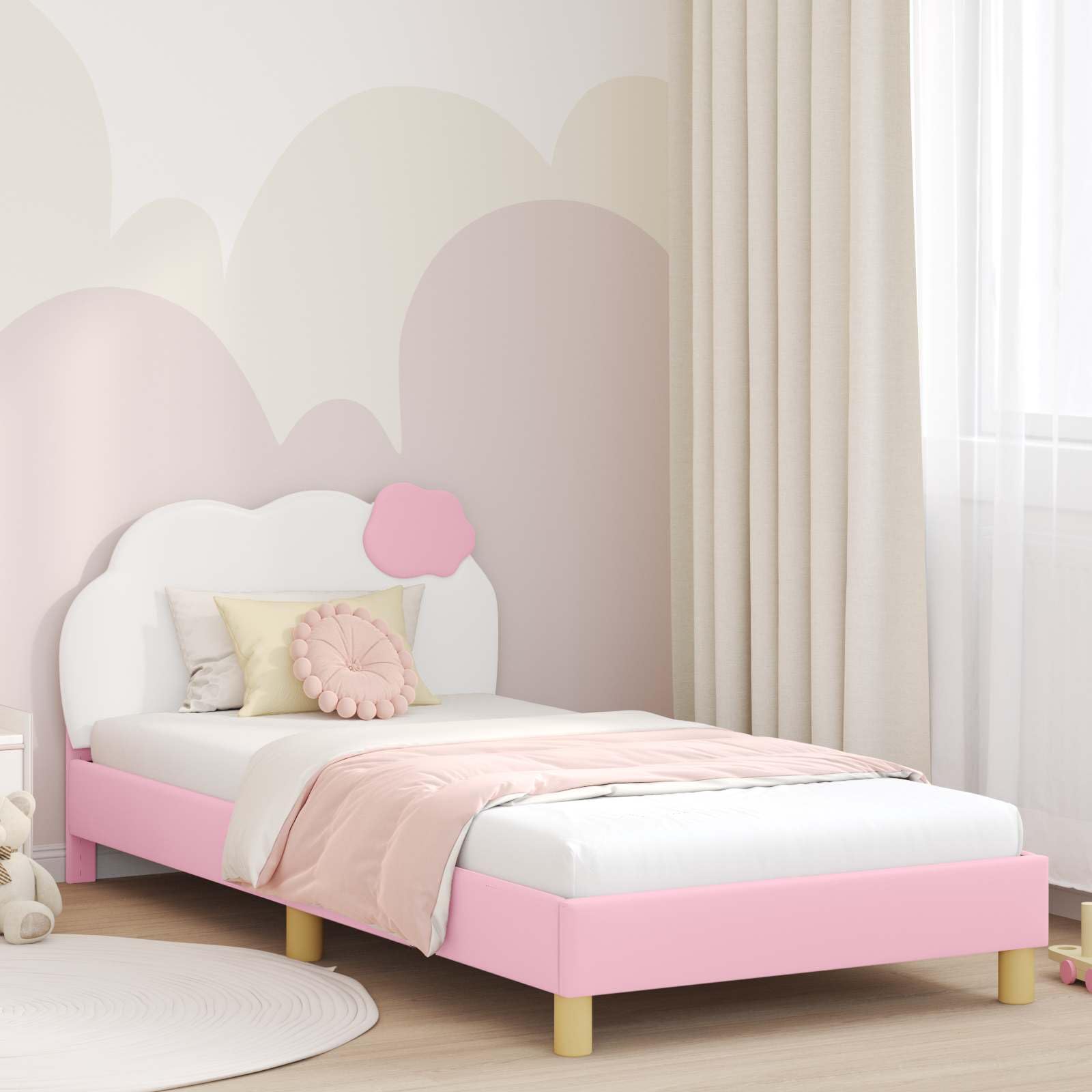 vidaXL Łóżko Dziecięce z Ramą i Zagłówkiem różowy 90 x 200 cm PU