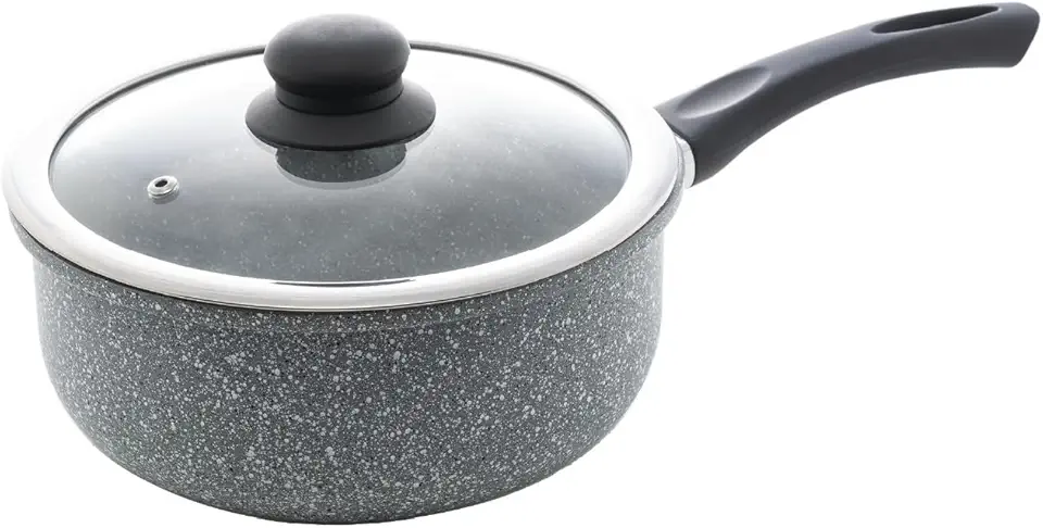 WOLFF - Panela de Indução com Tampa de Vidro 16cm Granilite Cinza Alumínio com Revestimento Cerâmico