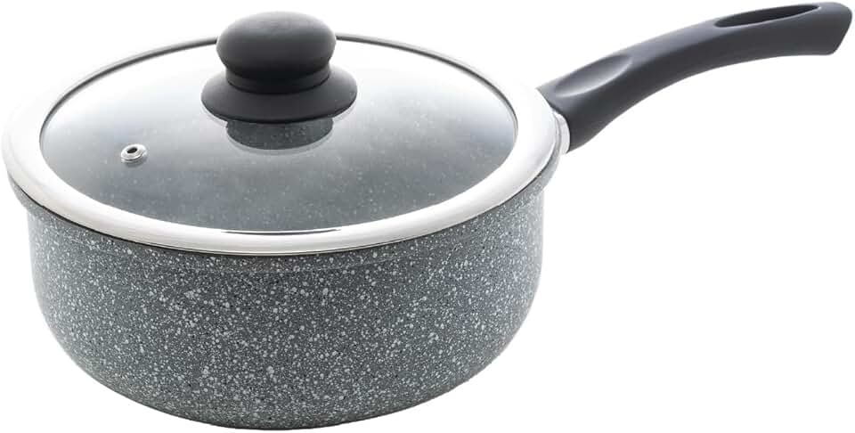 WOLFF - Panela de Indução com Tampa de Vidro 16cm Granilite Cinza Alumínio com Revestimento Cerâmico