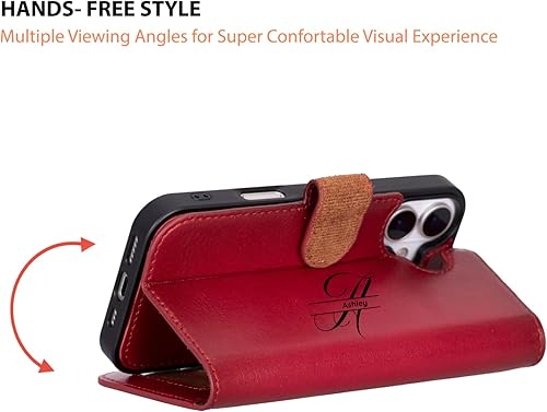 Miniatura 3 de Premium Leather Wallet Case for iPhone 17 Series, RFID Blocking, Detachable 2-in-1 Design with Card Slots, Red Cowhide Folio Cover with Football