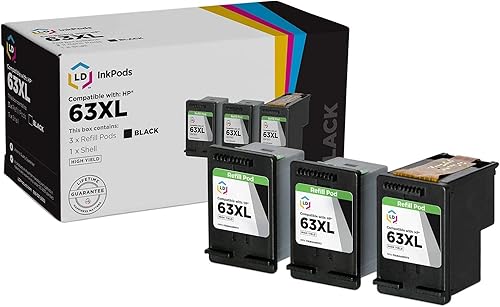 LD© repuestos remanufacturados para HP 63XL juego de 2 cartuchos de tinta: 1 F6U64AN HY negro y F6U63AN HY color., Paquete de 3 - HY Negro