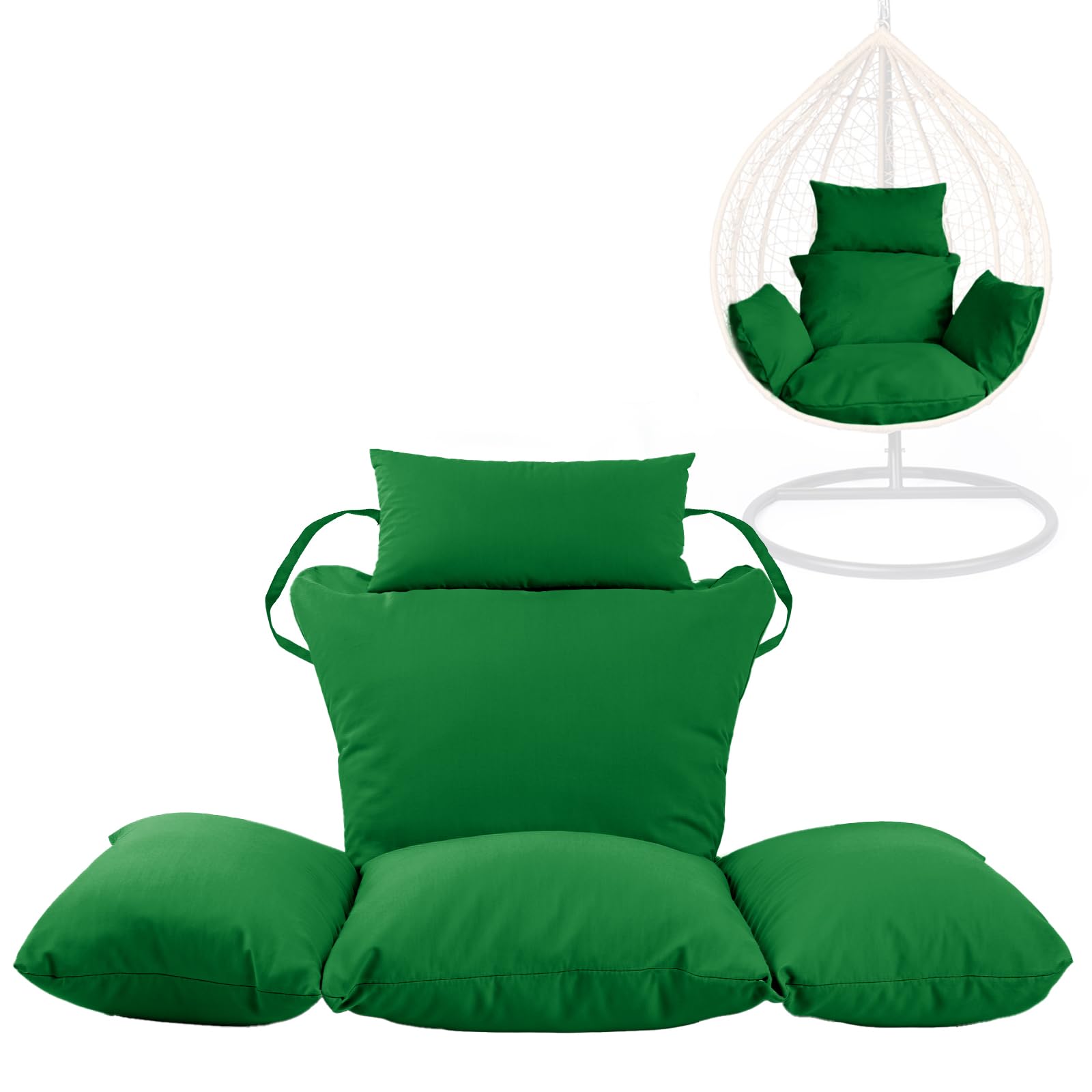 Swing Egg Chair Cushion Replacement, Foldable Waterproof Hanging Basket Swing Chair Cushion with Headrest，Outdoor Porch Backyard Patio Hammock Swing Replacement Cushions (Grass Green)