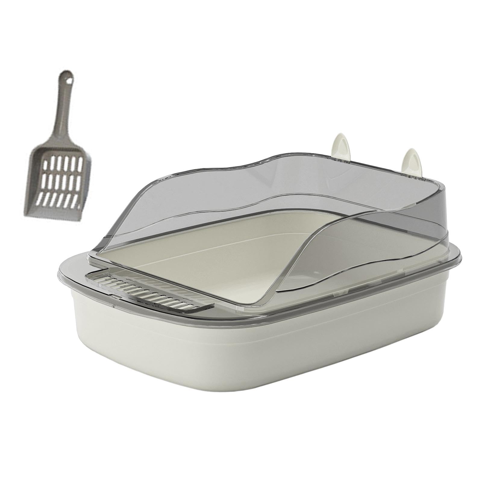 Folpus Open Cats Litter Box Kitten Potty Toilet Cartoon Appearance Kitty Litter Pan Cat Litter Tray, gray