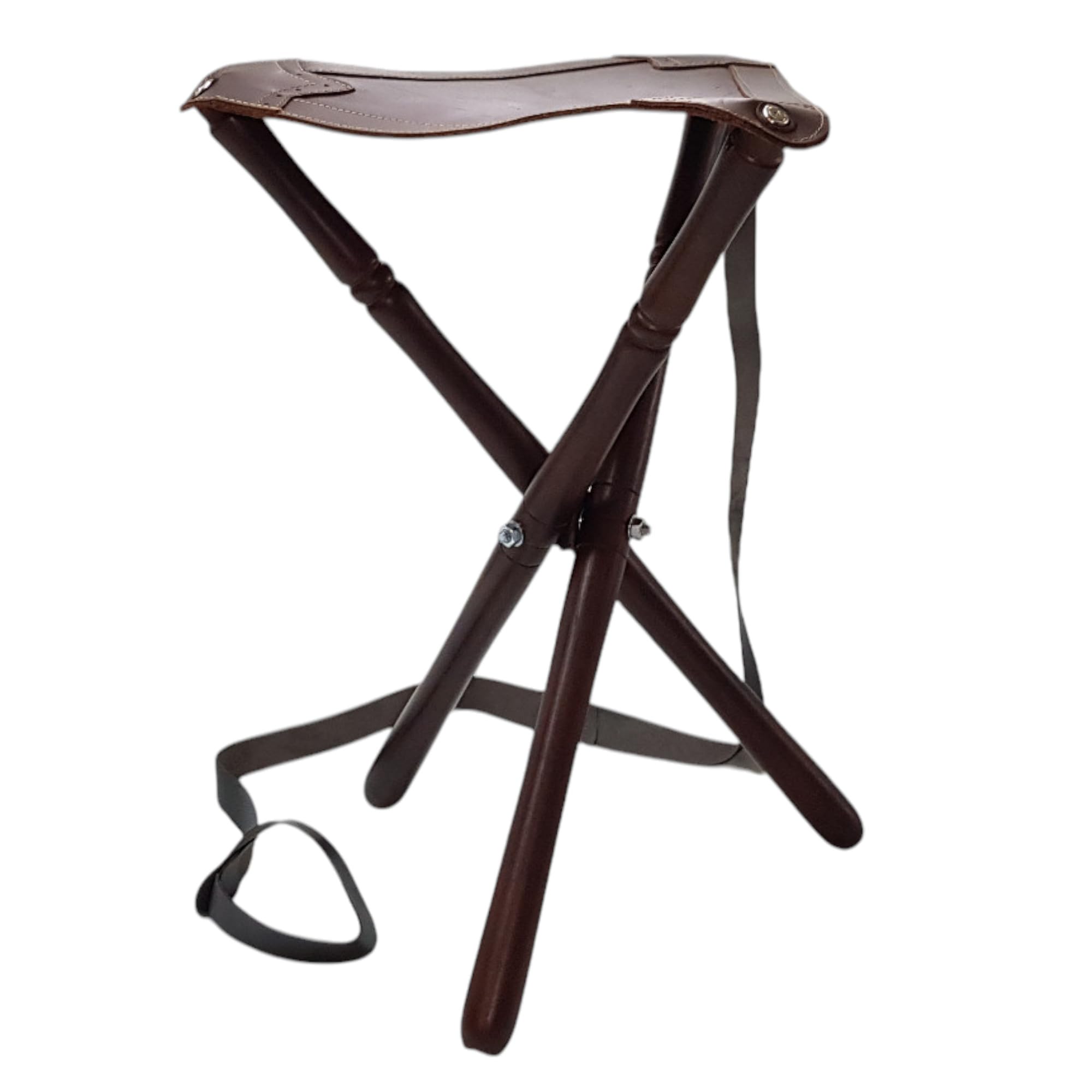 Silla para perdigón, Patas de Madera y culera de Cuero, con Correa para el Transporte (50CM)