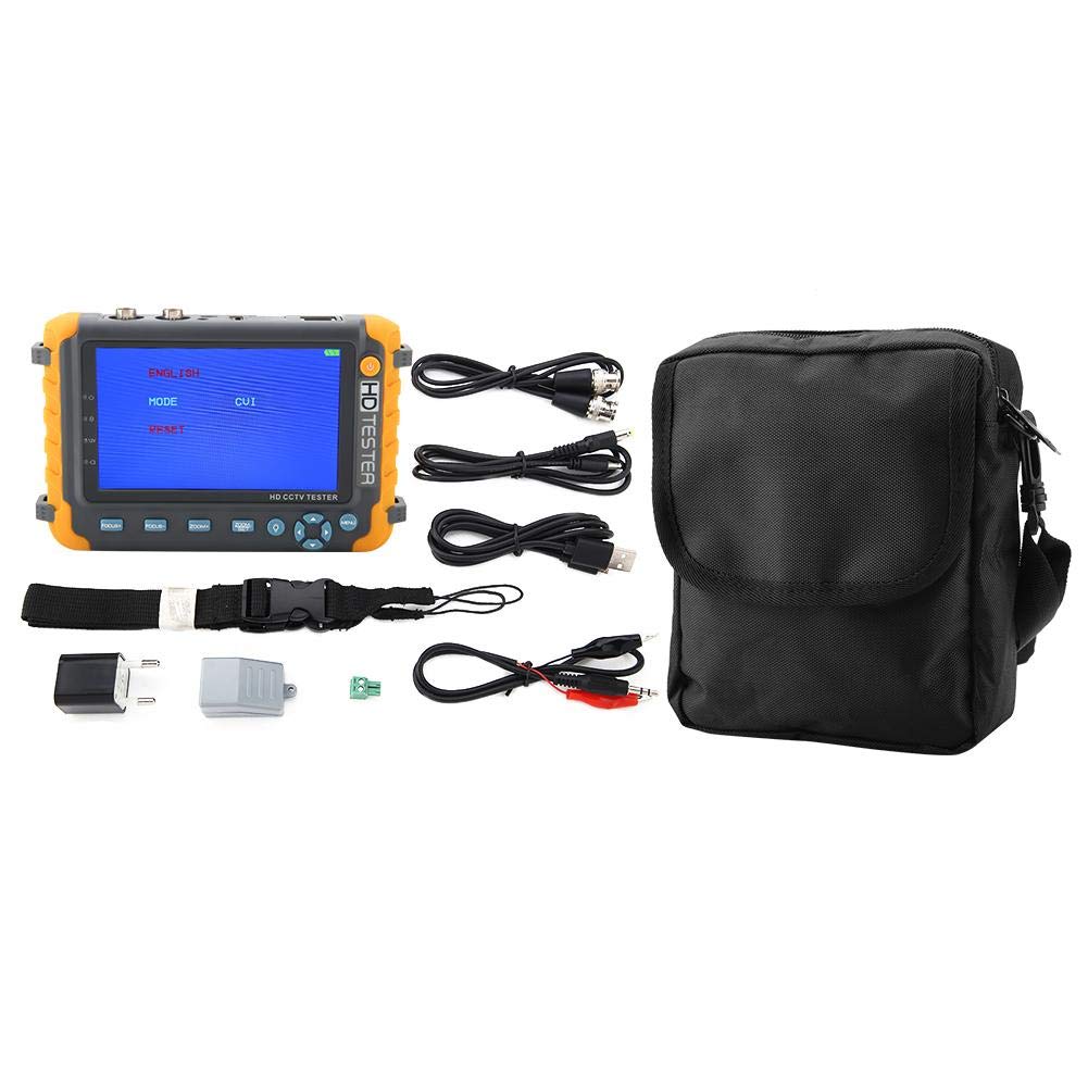 Probador de CCTV 4 en 1, CA 220V Alta resolución 5MP 5 Pulgadas TVI/AHD/CVI/CVBS CCTV Seguridad Analizador Cámara Analógica Lámpara LED Monitor de Video Coaxial HD con Entrada VGA/HDMI/Controlador PTZ