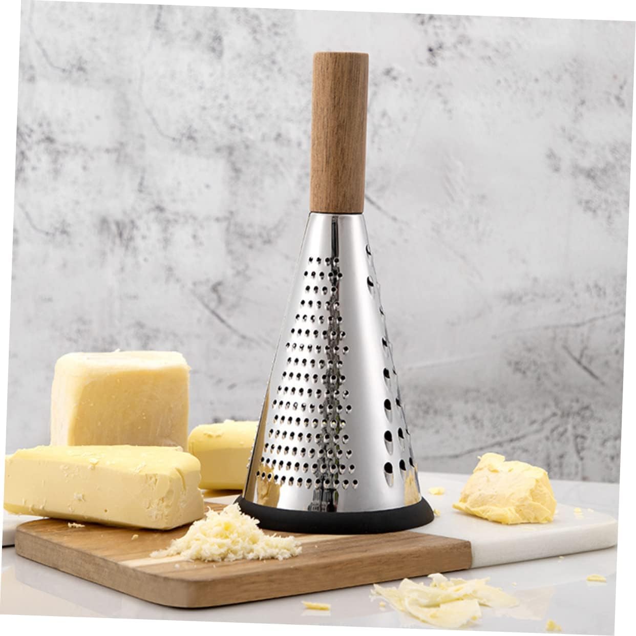 Kitchen Cheese Grater with Handle, Stainless Steel and Wood