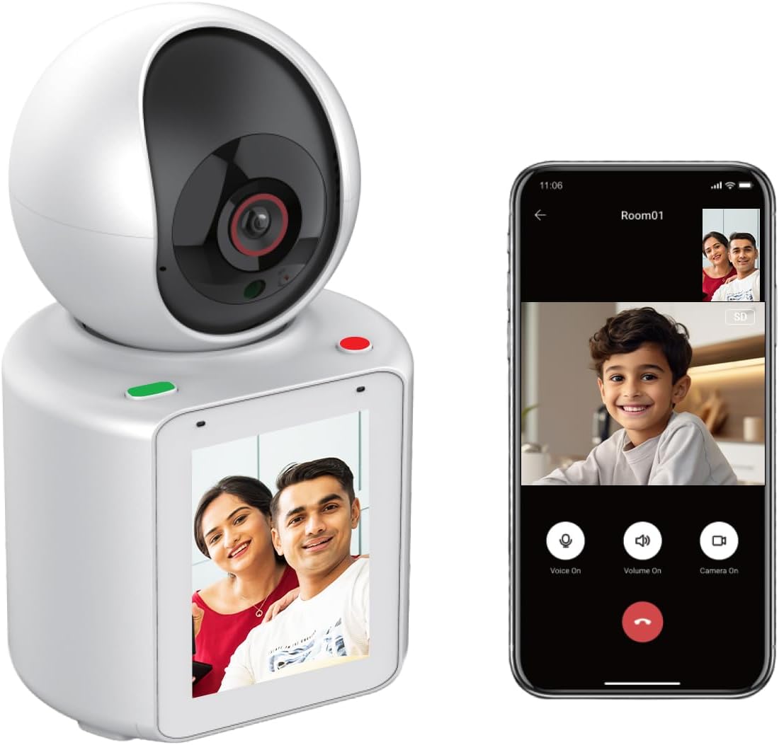 Sekyo Smart WiFi Video Calling Camera with Screen - 1 Click Call, Two-Way Video Calling, 360° View | Motion Detector, Night Vision, App Alert Indoor Pet Monitoring, Ideal for Baby Monitor, Pet Camera