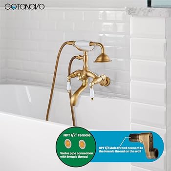 gotonovo Antique brass Clawfoot Bathtub Faucet Wall Mount