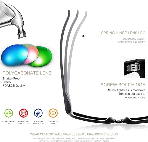 Miniatura 4 de FEIDUSUN Lentes de sol polarizados para hombre y mujer, lentes de sol retro negros para conducir, pescar, protección UV