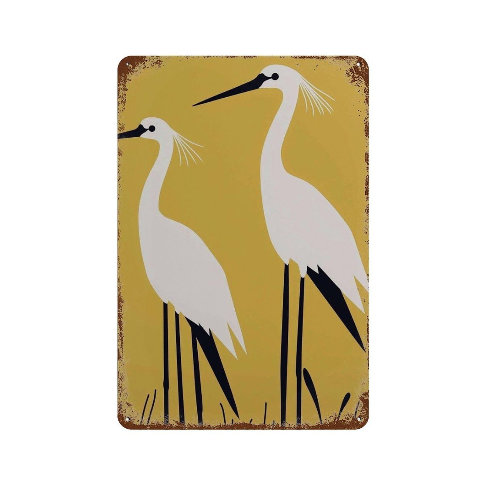 xiaoxiaoshen Minimalist Crane Modern Bird Yellow Heron Couple Japanese Style Wildlife Elegant Wall Decor Art Metal Tin Poster Modern Home Decor Art Home Bar Shop Decorations Vintage Sign 30x20cm