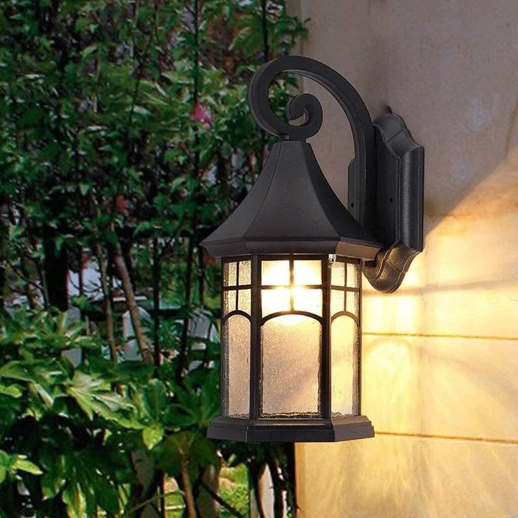 Lampa Ogrodowa,Lampy Wodoodporne Zewnętrzne Lampy Ścienne, Aluminiowe, Szklane, Zewnętrzne Kinkiety Ścienne, Zabytkowe Lampy Ścienne Do Ogrodu, Lampy Do Willi Na Korytarz Oprawa Ogrodowa(Black)