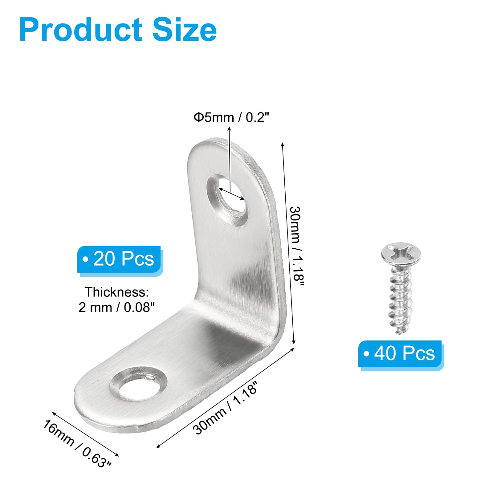 PATIKIL 40 Pcs Metal L-Shape Brackets - Image 2