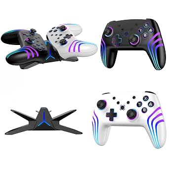VidPPluing 2 Pack Switch Controllers with Charging Dock, RGB Switch 2 Controller for Nintendo Switch 1/2/Lite/OLED, Wireless Pro Controller with Motion Sensor/Vibration/Turbo/Wakeup Function