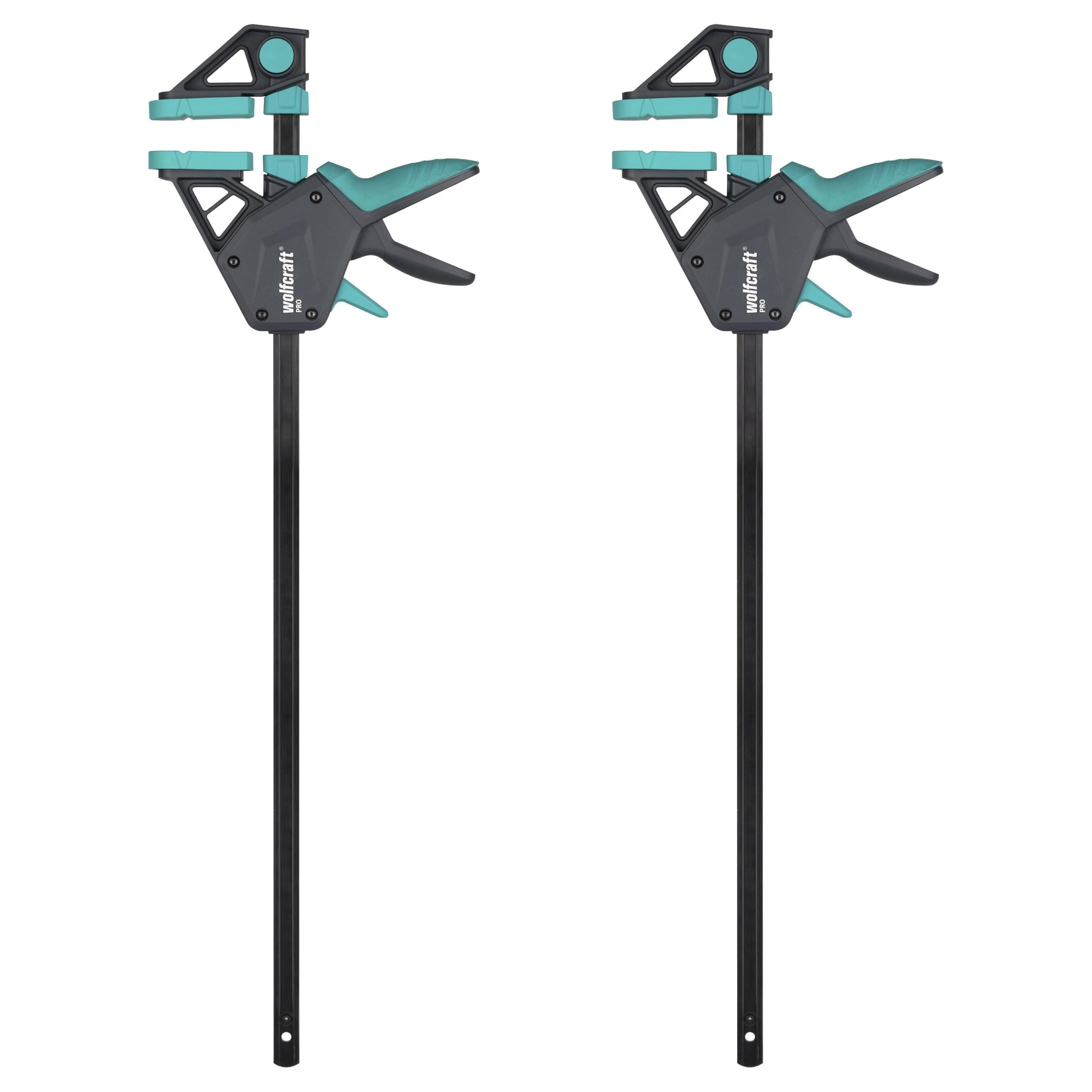 Wolfcraft Black 2 One Hand Clamps Pro Ergo - Clamping Pressure 150 Kg - 8672060 -The Convenient Clamp For All-Round Use - 450 Mm Clamping Width -Made In Europe