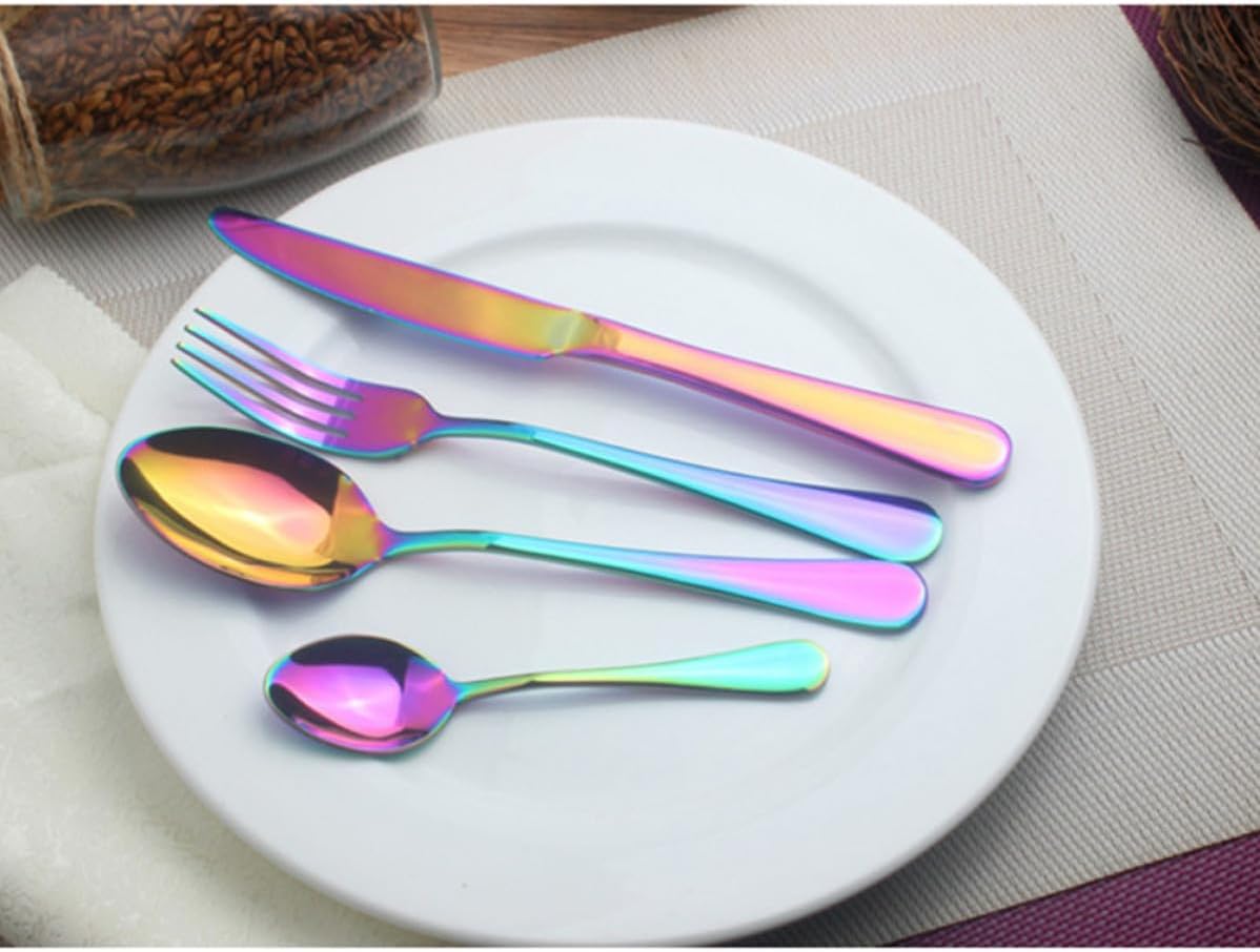 6pcs Colorful Dinner Forks Stainless Steel 4 Teeth for Cakes Bread