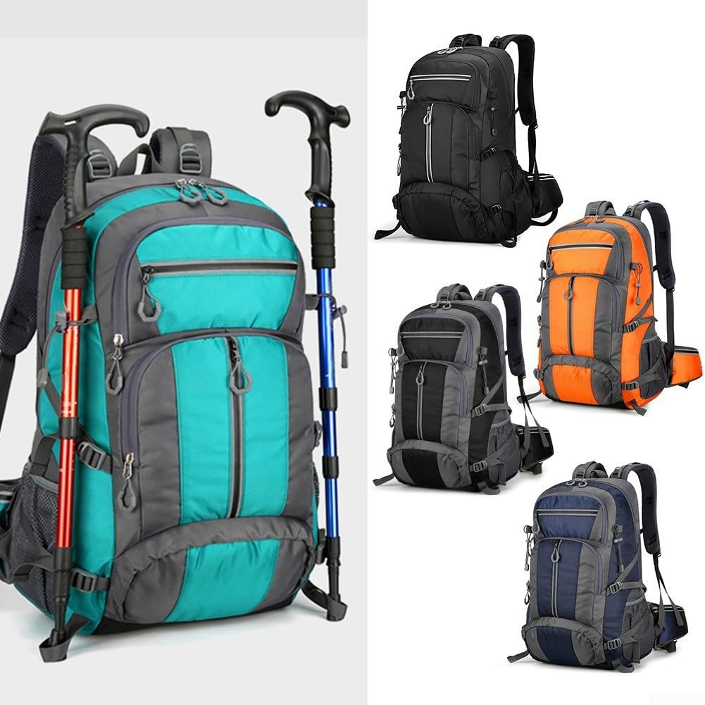 Mochila de senderismo de 50 L para aventuras al aire libre, camping, ciclismo y senderismo, con tiras de seguridad reflectantes y nailon (naranja)